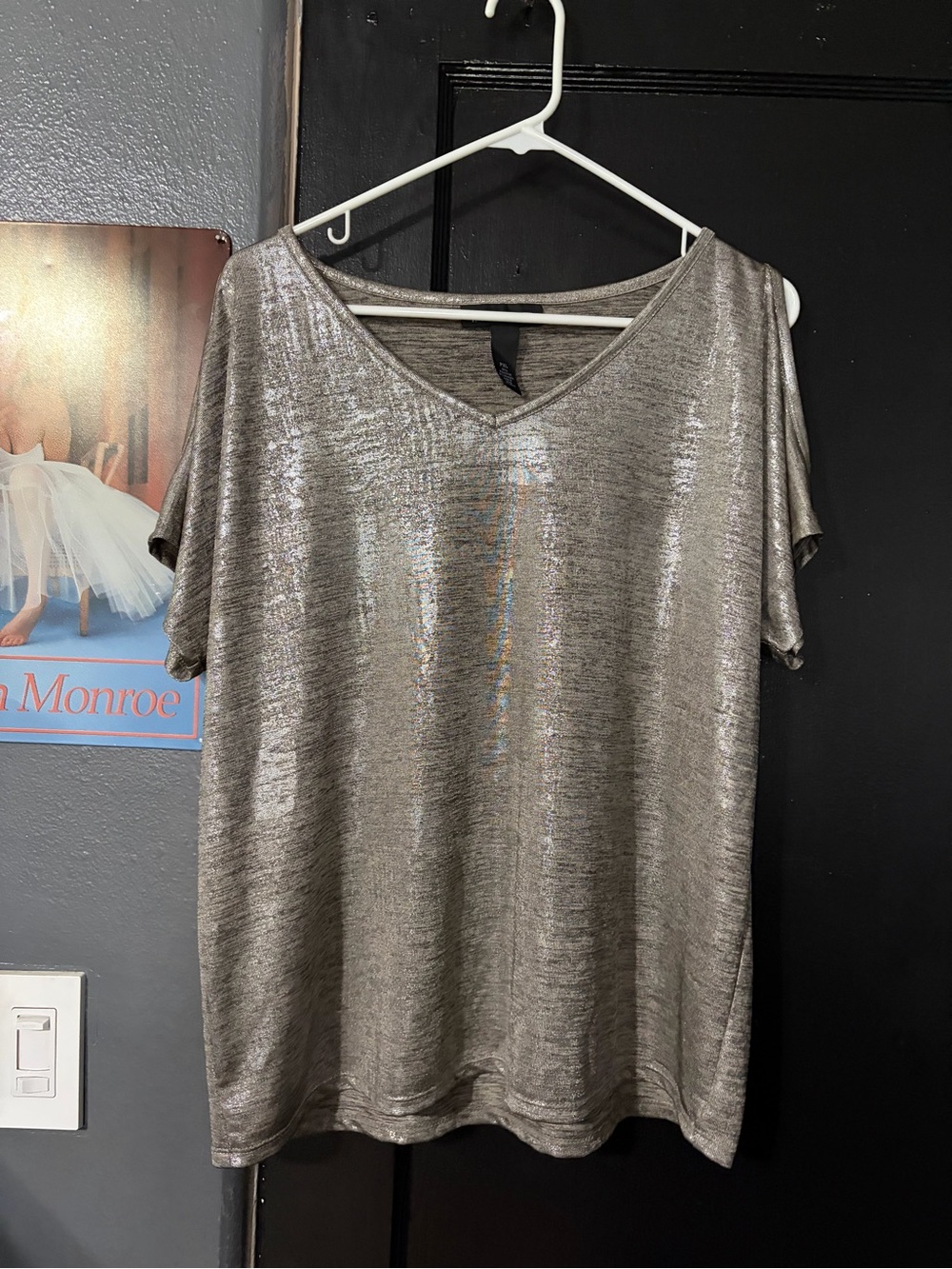 Metallic V-Neck Women's Top - Silver Shine